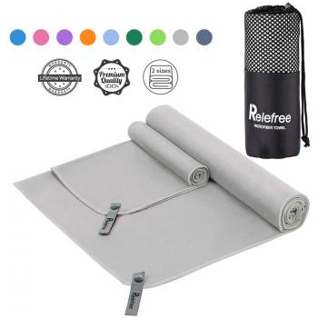 Relefree Toalla de Microfibra, Toalla Deportiva o para el Viaje, seco rápido, súper Absorbente, antibacteriana, baño, Yoga, Sauna, Camping, natación, Gimnasio, Playa