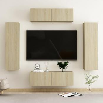 Juego de muebles para sala de TV 4 piezas madera multilaminada roble sonoma