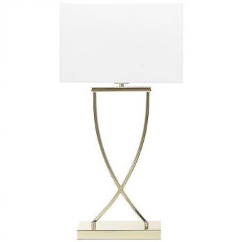 Lámpara de mesa moderna Yasuni de metal dorado y blanco con pantalla rectangular de poliéster 62 cm