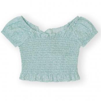 Blusa de niña con cuerpo fruncido y manga corta tipo julieta
