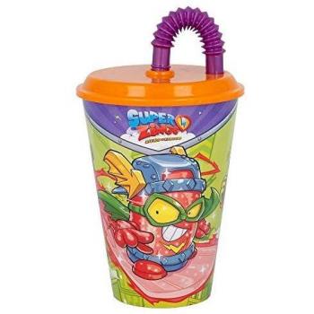 SUPER ZINGS | Vaso Reutilizable con Tapa y Pajita para niños| Vaso infantil de plástico - 430 ml- sin BPA