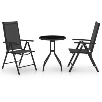 3-Piece Black Aluminum and Textilene Bistro Set