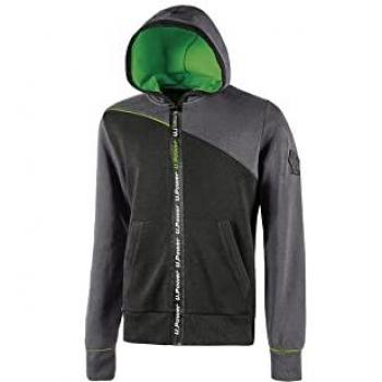 Sudadera con Cremallera U-Power Jupiter - Talla XL - Color Gris/Verde - Con Capucha