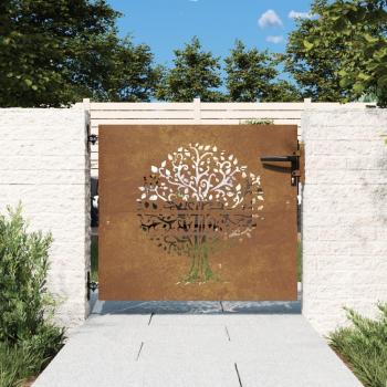 Corten Steel Garden Gate 85x100 cm Tree Design