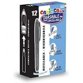 Carioca Re-Do - Bolígrafos de tinta gel borrable, caja de 12 unidades, Negro