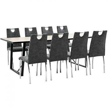 vidaXL Juego de Comedor 9 Piezas Cuero Sintético Mobiliario Decoración Interior Casa Hogar Robusto Duradero Resistente Funcional Práctico Útil Negro