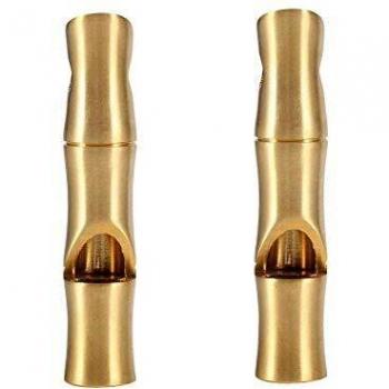 2pcs Mini Silbatos de Latón de Supervivencia Silbido Ruidoso Señal Alta Silbatos Forma Bambú para Camping Senderismo
