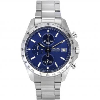 Seiko Spirit Chronograph Stainless Steel Quartz Watch with Blue Dial 100M for Men