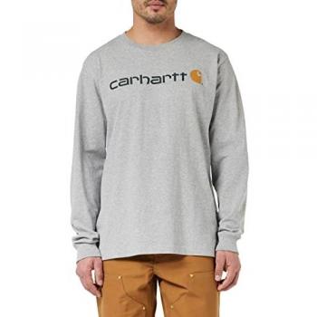 Camiseta de Manga Larga Carhartt EMEA Workwear Signature Graphic Core Logo - Gris, Tejido Grueso, Ajuste Ligeramente Holgado, Jaspeado gris