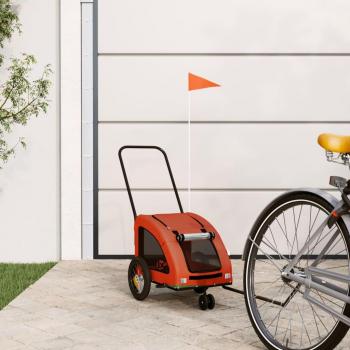 Remolque de bicicleta para mascotas de hierro con tela Oxford en color naranja y gris