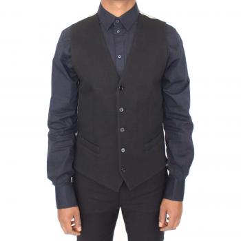 Dolce & Gabbana Men's Black Cotton Dress Vest Blazer Jacket Size M