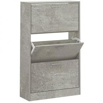 Mueble zapatero madera contrachapada gris hormigón 63x24x103 cm