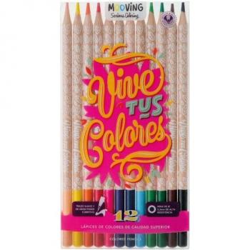 Lápices de colores Mooving 12 piezas, set de 12 lápices en diferentes colores, ideales para dibujo y manualidades
