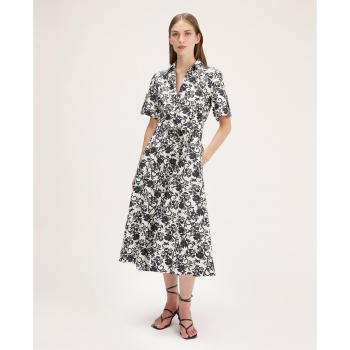 Motivi - Vestido Camisero con Estampado Floral de Algodón, botones forrados a tono
