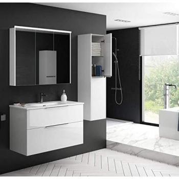 Mueble de Baño Suspendido con Lavabo Cerámico Galsaky | 2 cajones con Cierre Amortiguado y Organizador| Guías Hettich Medidas