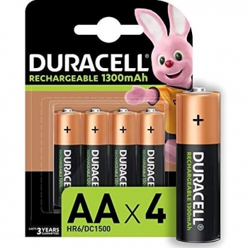 Duracell Pilas Recargables AA 1300 mAh, paquete de 4