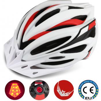 Leadfas Casco Ciclista, Casco de Bicicleta Especializado Ajustable Certificado CE Casco de Seguridad con luz led Visera Desmontable para Hombre y Mujer