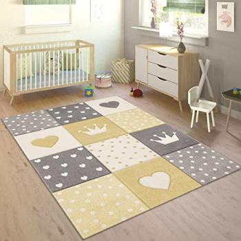 Alfombra Infantil 3D Lunares Corazón Amarillo Gris Pastel 240x340 cm