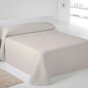 Colcha Bouti Reversible Lisa de Microfibra Extra Suave - Acolchado a Rombos - Blanco/Gris/Beige - Cama 90-180 cm - Relleno Ligero 70g - Fabricado