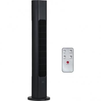 Homcom Ventilador de Torre con Mando a Distancia Oscilación de 75° Temporizador 3 Velocidades 3 Modos Ø18x78,5 cm Negro