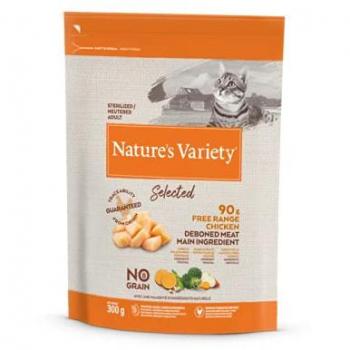 Pienso Nature's Variety Selected Gato Adult Pollo Pack 8 X 300 gr, formulado para gatos adultos, con pollo campero como principal fuente de proteína, ideal para gatos esterilizados, sin cereales ni gluten, enriquecido