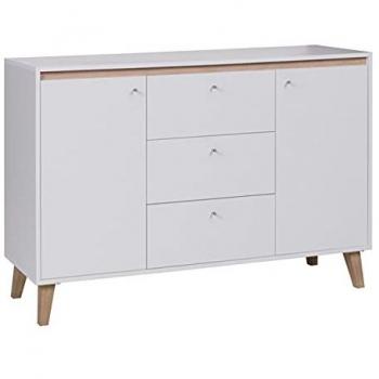 Cómoda Providence D109, Roble San Remo Claro y Mate Blanco, 3 Cajones y Puertas, 135 x 91 x 40 cm
