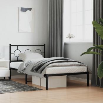 Estructura de cama con cabecero de metal negro 100x190 cm