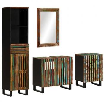 Conjunto de muebles de baño 4 piezas madera maciza de acacia Marrón