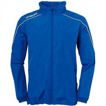 uhlsport Stream 22 All Weather Jacket Chaqueta con Capucha Oculta En El Cuello Alto, Unisex niños, Azure Blue/White, 164