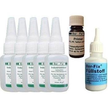 Ber-Fix Industriekleber dickflüssig, 5x 20 g + 60 g Füllstoff + 12 ml Primer