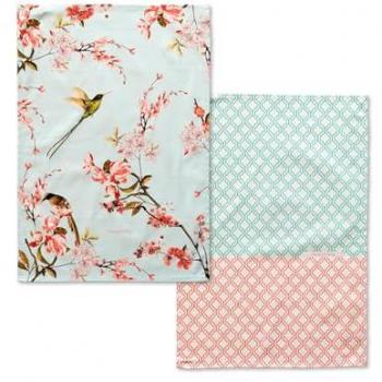 Paño de Cocina Chinoiserie Happyfriday 2 Ud 70x50 cm - Flores de Cerezo - Estampado Retro - Hecho en España - Algodón Calidad Premium