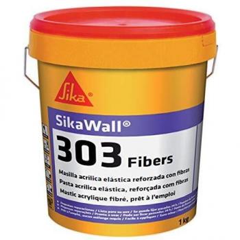 SikaWall-303 Fibers, Masilla acrílica reforzada con fibras, lista para su uso, para reparación y puenteo de pequeñas fisuras en paramentos interiores y exteriores, Blanco, 1 kg