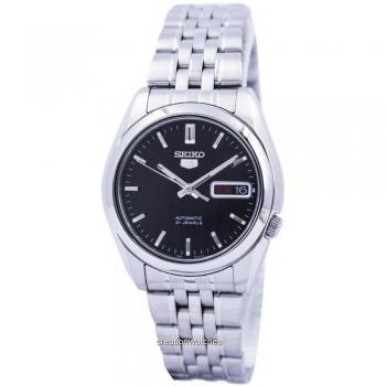 Reloj Seiko 5 Automático 21 Joyas SNK361 para Hombre, Acero Inoxidable, Esfera Negra, Resistente al Agua hasta 30 metros, Movimiento Automático, Cristal Hardlex, Tamaño de