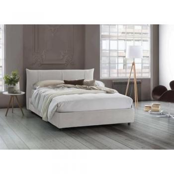 Cama matrimonial contenedor Celeste con revestimiento de tela, 100% Made in Italy, apertura frontal, apta para colchón 160x190 cm, color blanco