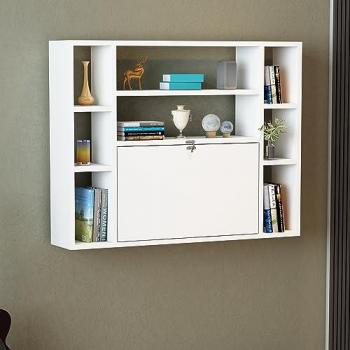 Escritorio y Estantería Multiusos Blanco 75,6x97,2x195 | Tablero de Aglomerado | Melamina 18mm