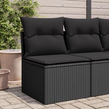 Sofá Jardín Sin Apoyabrazos con Almohadas Negras en Polyrattan
