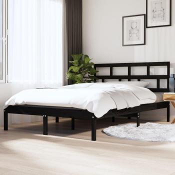 Cama Doble Pequeña en Madera Maciza Negra 120x190 cm
