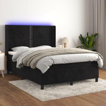 Cama Box Spring con Colchón y LED Negro 140x200 cm de Terciopelo