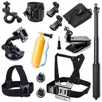 McStree 13-in-1 accesorios botiquín para GoPro HERO4 Session todas Gopro Hero4 Silver Black Hero 4 3+ 3 2 Outdoor Sports botiquín,extensible portátil monopie polo,pecho correa monte,succión taza monte ,bicicleta manillar monte,flotante mano apretón,3