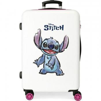Maleta Mediana Disney Happy Stitch 65cm Rígida ABS Blanco Capacidad 56L