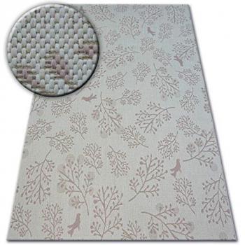 Alfombra de cuerda sisal plana 48774/526 hojas y pájaros crema-rosa 140x200 cm