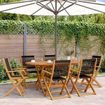 7-Piece Black Polypropylene and Solid Wood Garden Dining Set