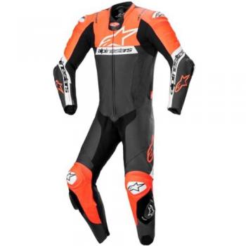 Mono de Moto Alpinestars Missile V2 Ward 1 PC Negro-Rojo Fluo-Blanco, traje de cuero de moto de una pieza perforado, talla 50
