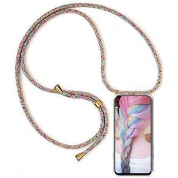 Funda para Samsung Galaxy S6 Edge, Cuello Correa Colgante con Ajustable Lanyard Carcasa Ultrafino Ultraligero Transparente Cristal Flexible Silicona TPU Gel - Arco Iris