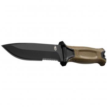 Cuchillo de supervivencia Gerber Strongarm Fixed Serrated Coyote - cuchillo de supervivencia, hoja fija, filo serrado, color coyote, diseño ergonómico, fabricado en acero inoxidable, incluye funda de nylon y posibilidad