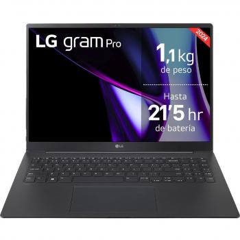 Portátil LG gram Pro 16Z90SP con procesador Intel Core Ultra 7, memoria RAM de 32GB, disco duro de 512GB SSD, pantalla de 16 pulgadas y sistema operativo Windows 11.