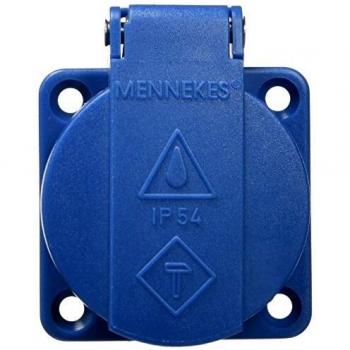 MENNEKES 11011 SCHUKO Panel Mounted Socket without Shutter, 3 Plug-In Terminal, IP 54 Protection, 2P+E Pole, 16 A Current, 230V, Blue
