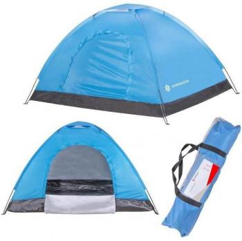 Tienda de campaña para 2 personas con mosquitera y estacas, 200x150 cm, color azul