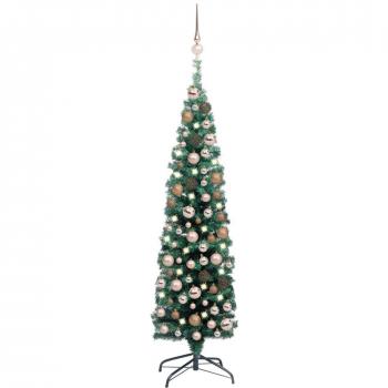 vidaXL Árbol de Navidad artificial delgado LEDs y bolas verde 120 cm