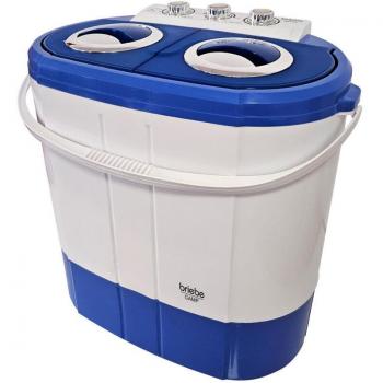 Mini Lavadora Centrifugadora Portátil Briebe WM1140, 3Kg Lavado, 1Kg Centrifugado, 2 Compartimentos, 190W, Blanco/Azul